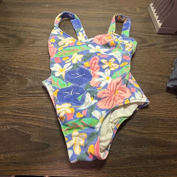 Vintage 80s Ken Done Art & Design Floral Print One Piece Swimsuit - Picture 1 of 5